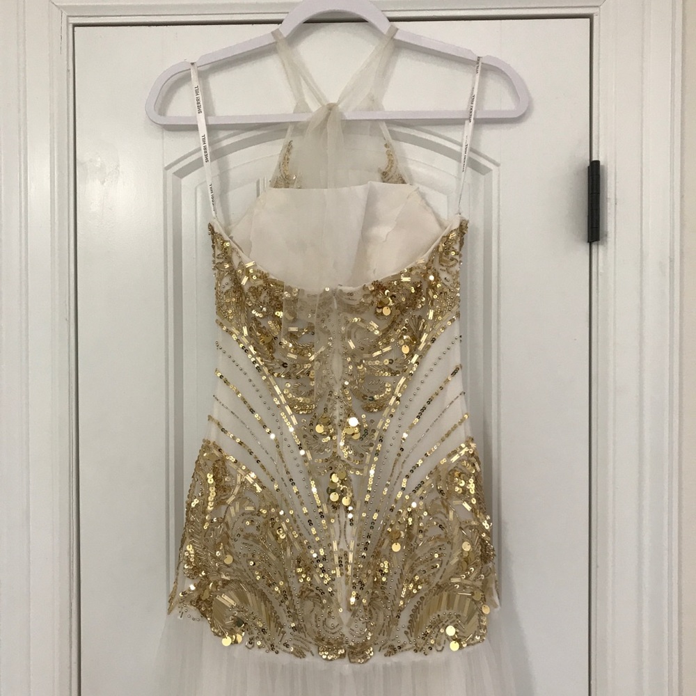Custom Sherri Hill white/gold prom pageant gown - Picture 5 of 8